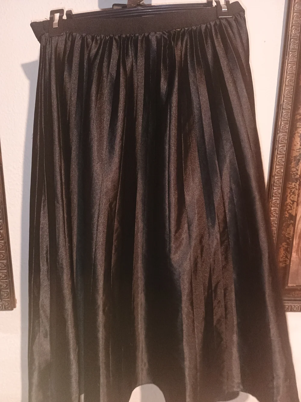 Women's Black Pleated Satin Skater Skirt